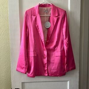 NWT Cloud Ten Satin Hot Pink Long Sleeve Blazer Coat Jacket